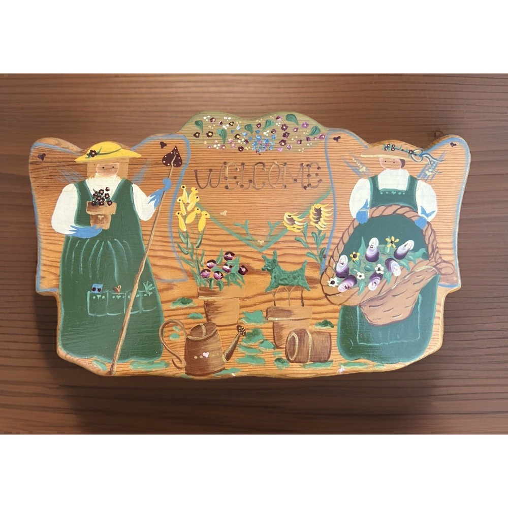 Vintage J.D.I Inc Fallbrook CA WELCOME Cottage Core Folk Art‎ Wood Plaque
